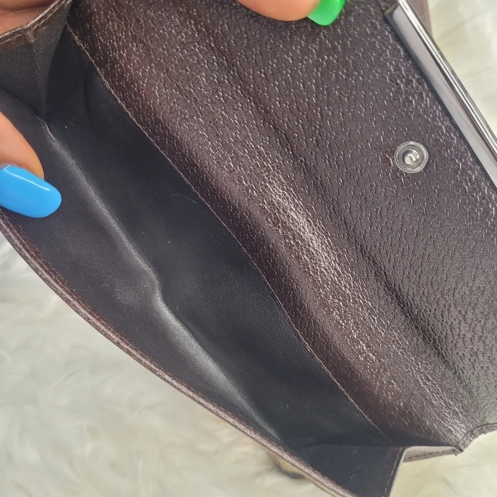 🤎🔹️Gucci 🔹️GG canvas logo plate long wallet beige brown leather - Picture 8 of 11